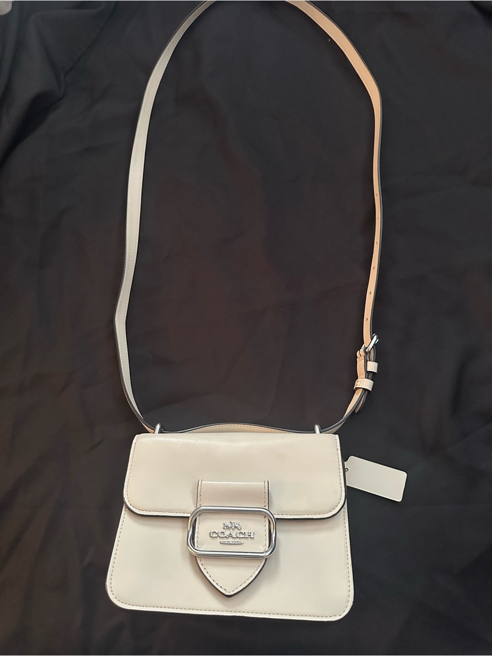 Coach Cream Leather Crossbody Bag with Silver Buckle